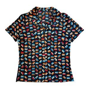 70s vintage geometric pill print shirt pointed collar shirt sleeve zip up.